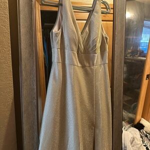 Oleg Cassini Gold V-Neck Prom Dress